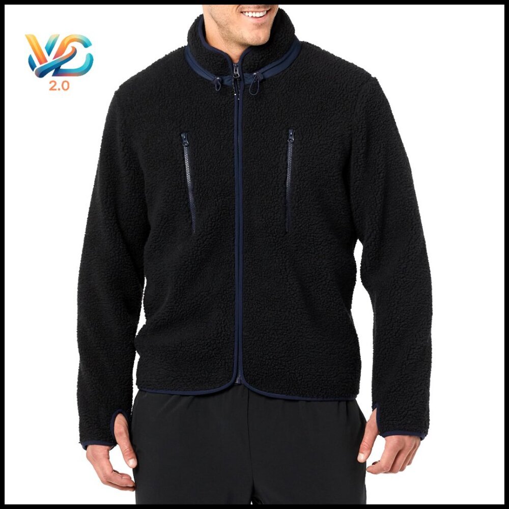 Men's Teddy Fleece‎ Full-Zip Mock Neck Jacket with Chest Pockets